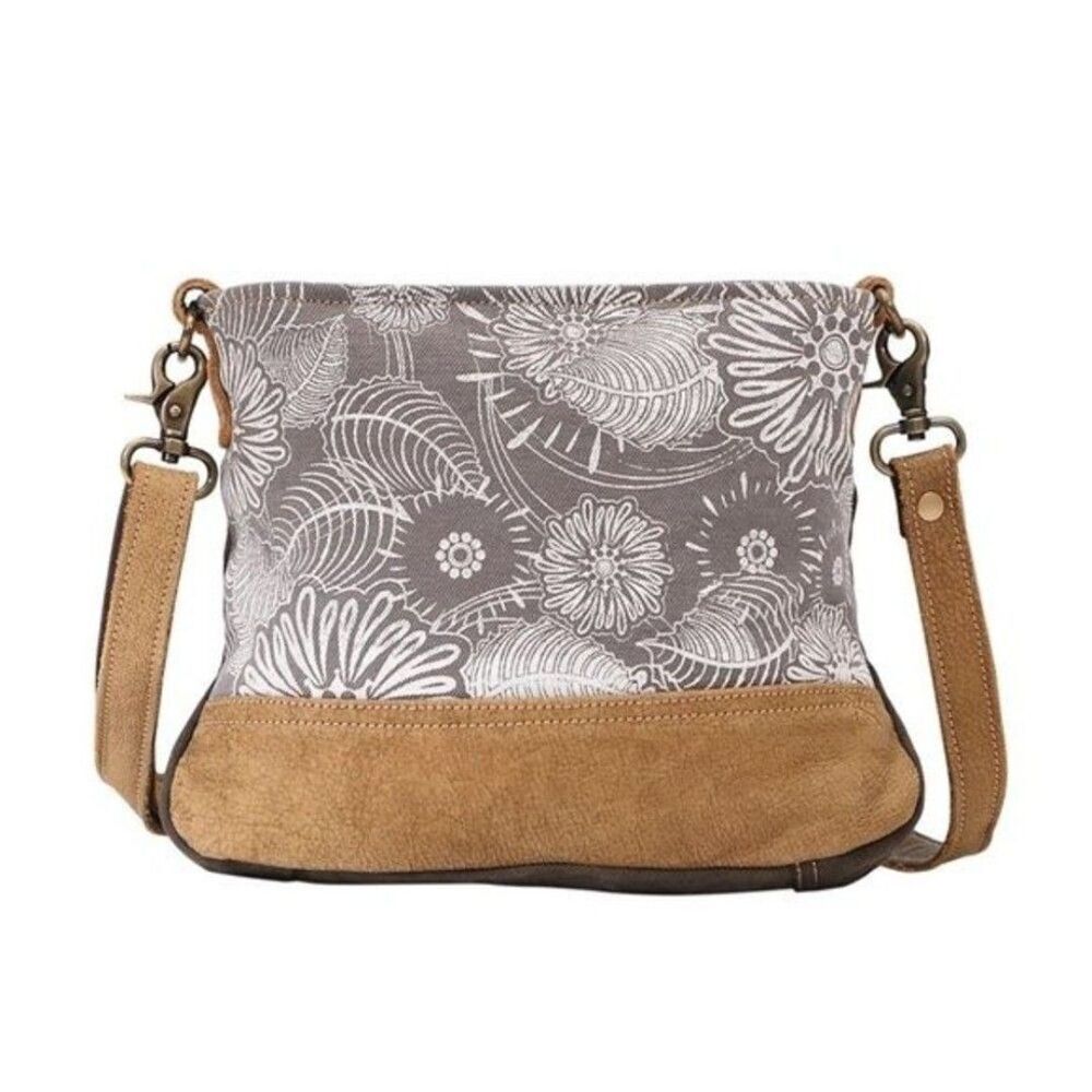 Myra Bag Handmade Saplings Shoulder Bag Upcycled Canvas & Cowhide Leather